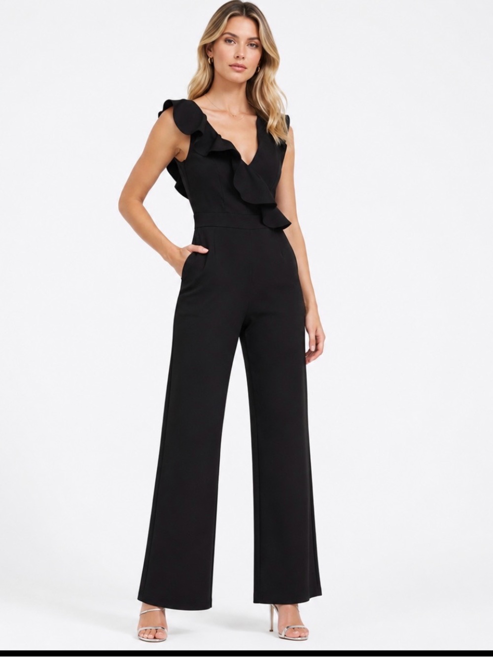 Kensie Black Jumpsuit Ruffle Sleeveless S